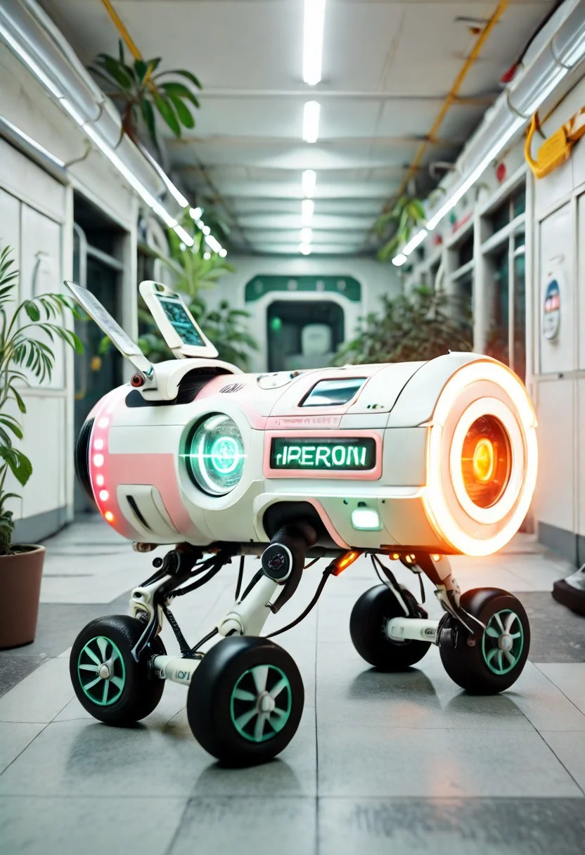 JAV_AIONE,A symbiotic, plant-powered ambulance, its chassis integrated with a living garden, delivers patients to a hospital in a polluted city. The ambulanceâs AI manages the growth and health of the plants, which filter the air and provide oxygen. The surrounding hospital is a beacon of hope in a smog-filled environment.