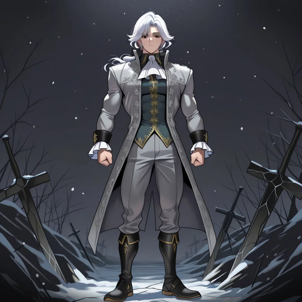 score_9, score_8_up, score_7_up, score_6_up, score_5_up, score_4_up, high quality, (handsome), (detailed eyes), (detailed face), full body, ((perfect face)), master piece, best high quality, ultra details, intricate details, male focus, detailed body, detailed background, perfect anatomy, masterpiece, high quality, best quality, amazing quality, very aesthetic,, absurdres, ((husk form)), shattered photo frame, IDV_Joseph standing in the snow, dark atmosphere, (((cracked face))), black eyes, long white hair, gray coat, suyohara_style, bara, muscular, muscular male, tight clothes ((large muscles)), (muscular), ((handsome))