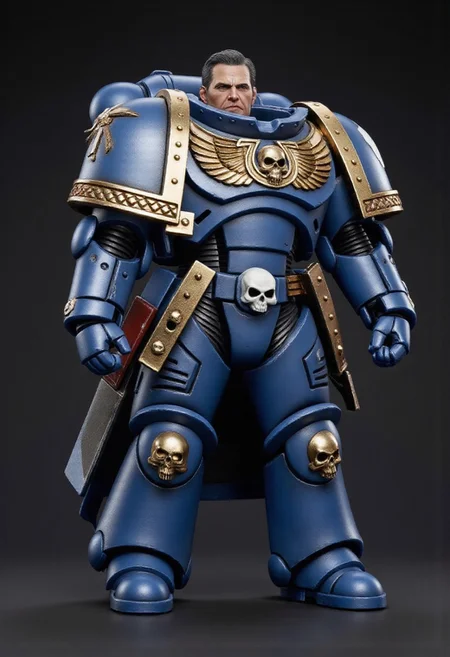 Lt Demetrion Titus, space marine of the Adeptus Astartes Ultramarines chapter, perfect anatomy, error free, perfect hands