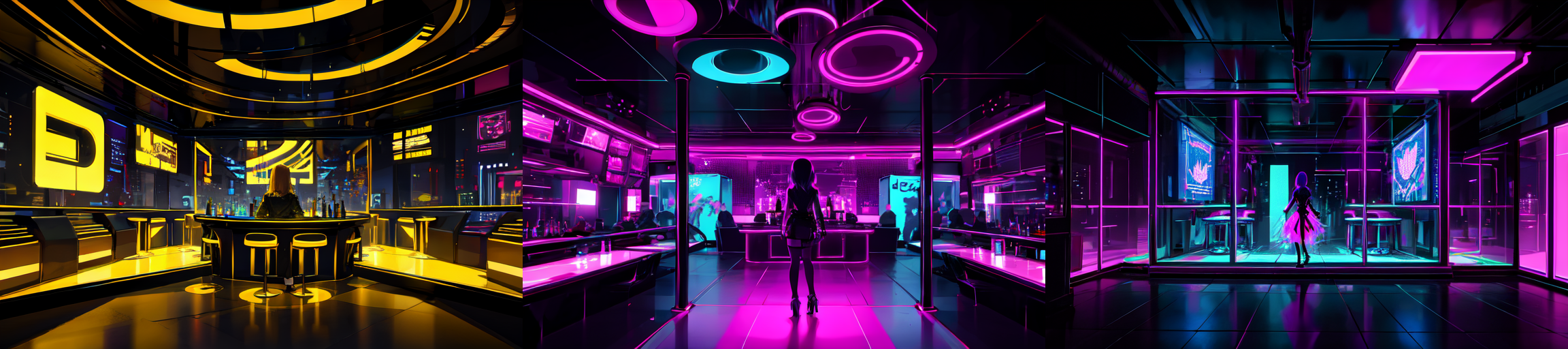 highly insanely detailed, masterpiece, top quality, best quality, highres, 4k, 8k, RAW photo, (very aesthetic, beautiful and aesthetic), 
__lazy-wildcards/subject/env-bg-interior/cyberpunk_club/prompts__, 
<lora:Cyberpunk_Club:0.3>, 
(1girl:1.3), 1other, 
__lazy-wildcards/dataset/background__,âââ