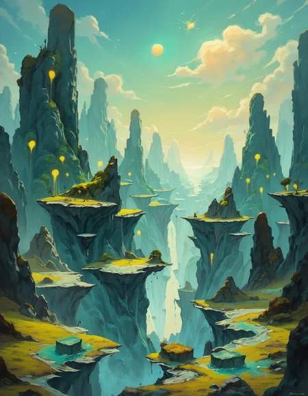 score_9, score_8_up, score_7_up, score_6_up, pale, surreal landscape with floating islands connected by glowing, crystalline bridges. Each island is home to a unique environment, ranging from lush jungles to barren deserts, all under a swirling, kaleidoscopic sky, highly detailed <lora:ponys-dream:.9>
