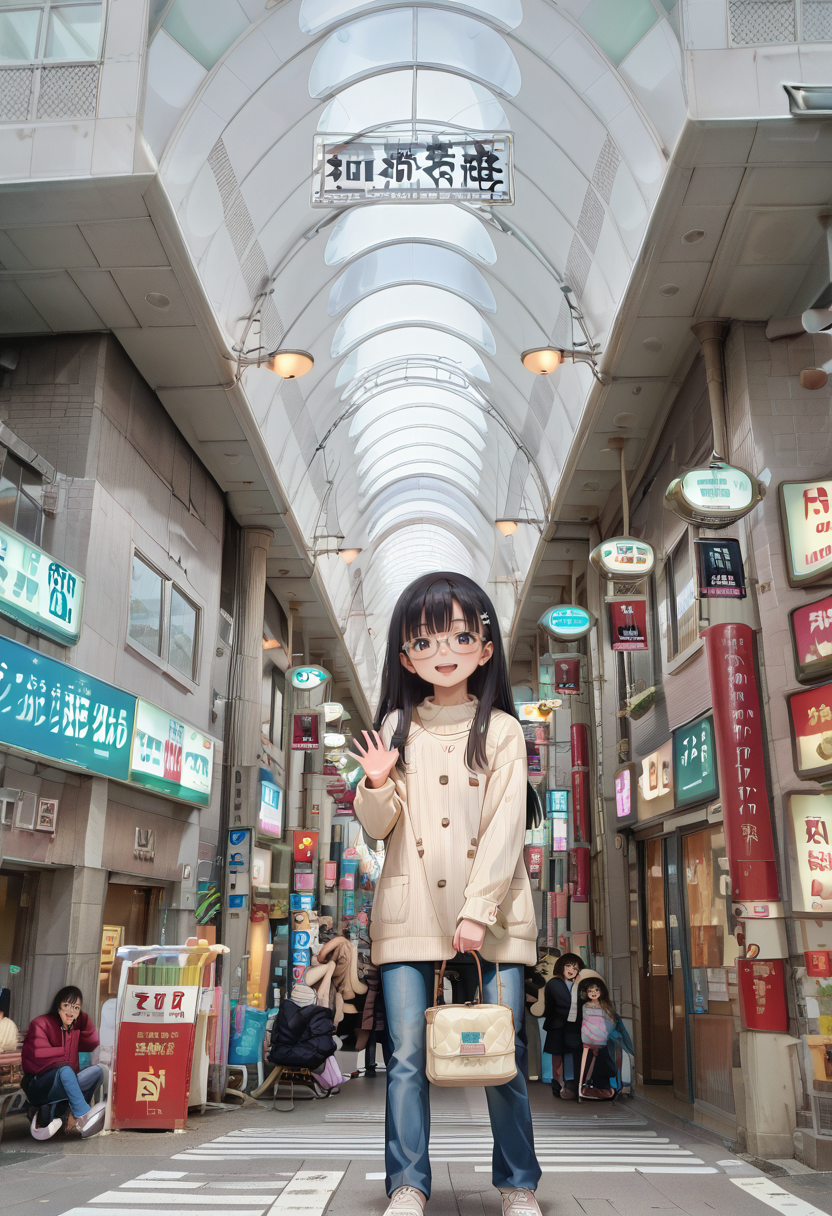 score_9, score_8_up, score_7_up, rating_safe, masterpiece, best quality, absurdres, unity 8k wallpaper, official art, official style, source_anime, uncensored, game cg, megami magazine,
1girl, solo, glasses, black hair, long hair, white ribbed sweater, jeans, bag, happy, smile, looking at viewer, open mouth, solo focus, waving,
tenroku, city, real world location, street, building, outdoors, sign, road, lamppost, multiple girls, vanishing point, coat, black hair
 <lora:tenroku_pony_V1:1>