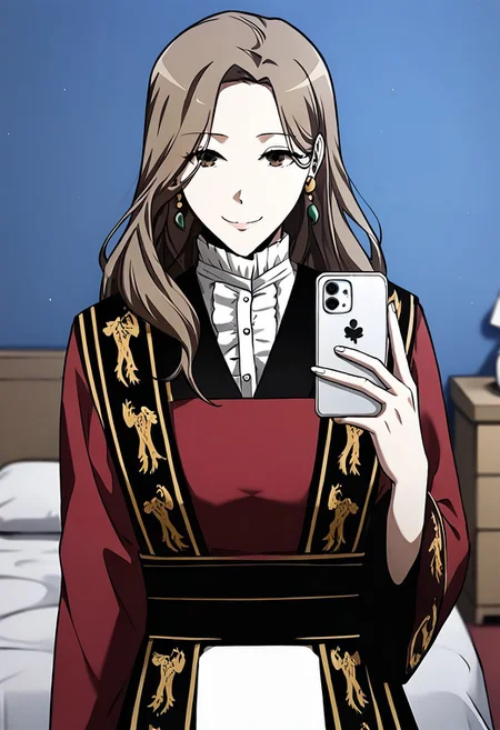 (masterpiece, best quality:1.4), insaneres, absurdres, solo,anime, BREAK
MinJiwon, brown eyes, mousy hair, long hair, battle uniform
, Selfie,holding phone,smile,closed mouth,mirror, Bedroom , at night time, depth_of_field, rating_explicit, cowboy shot