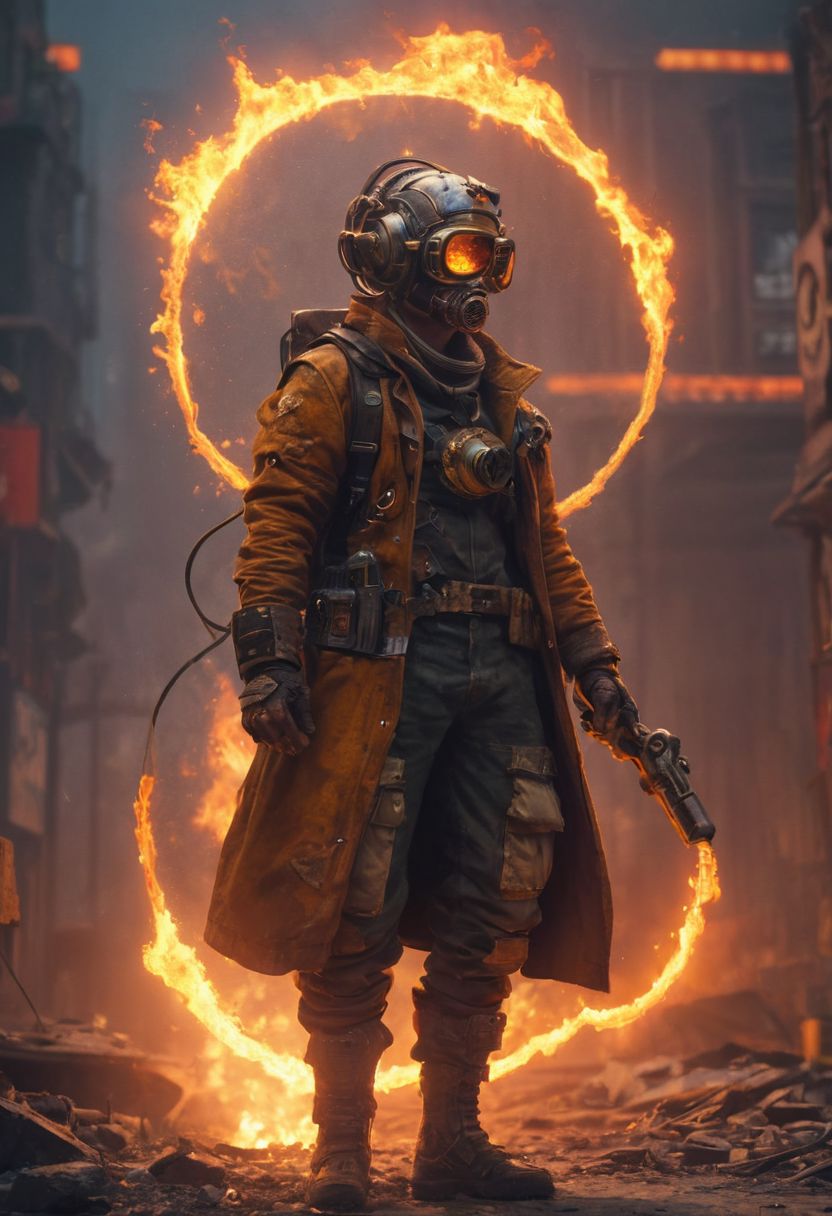 cinematic solarpunk pyromaniac
