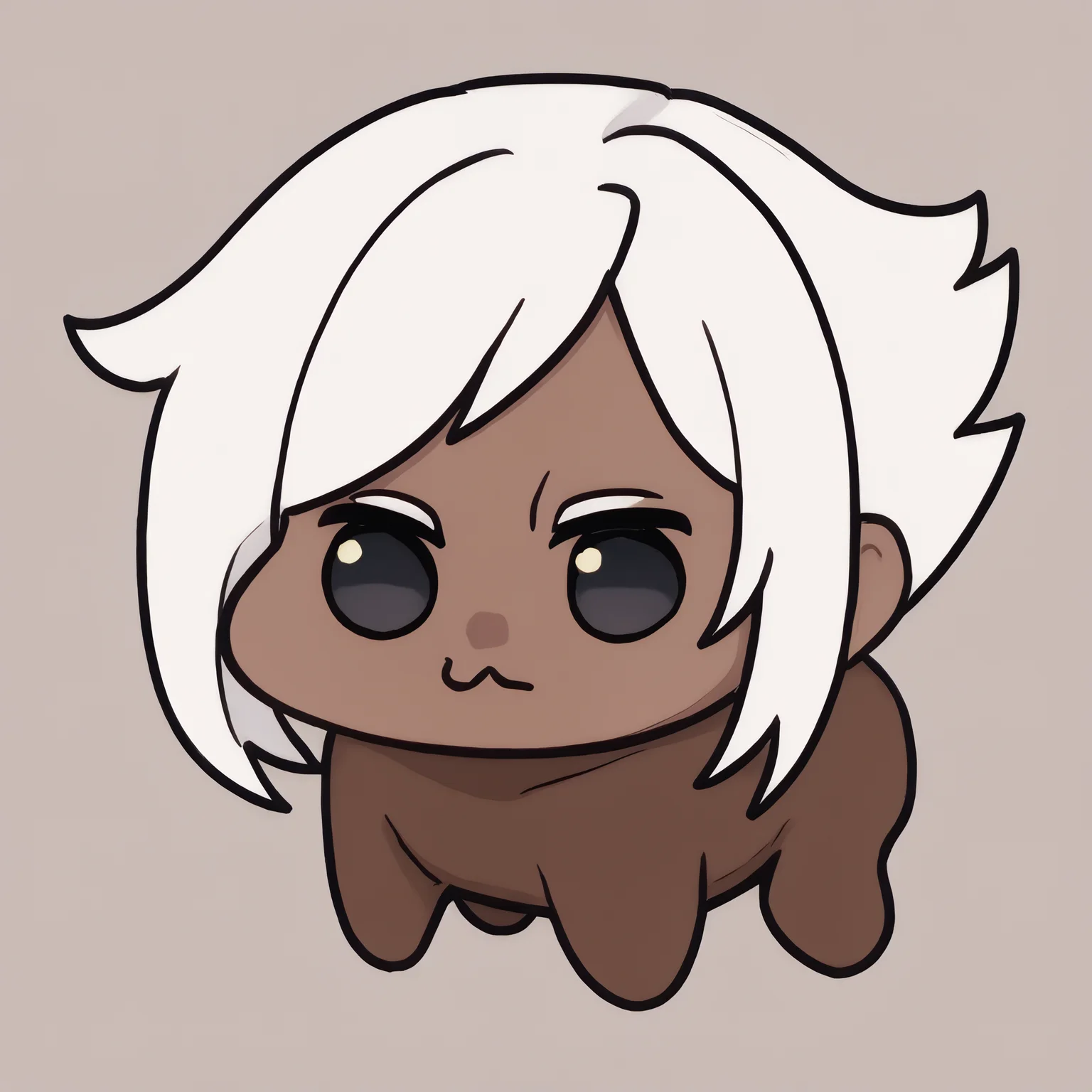 <lora:Doro_X_PDXL_V1:1.0> doro, creature, :3, chibi, no humans, four legs, solid circle eyes, no pupils, <lora:dahrindvs-ponyxl-beta5-09:1.0> DahrINDVS, solo, white hair, dark-skinned male, black eyes, simple background, swept bangs, forehead