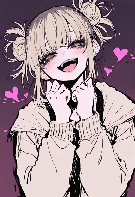 1girl, solo,
dynamic composition, yandere pose,

Himiko Toga, blonde hair, yandere expression,

Flatline, Flat vector illustration, jacket, ma1ma1helmes_b_illu,sketch, artist:moriimee
