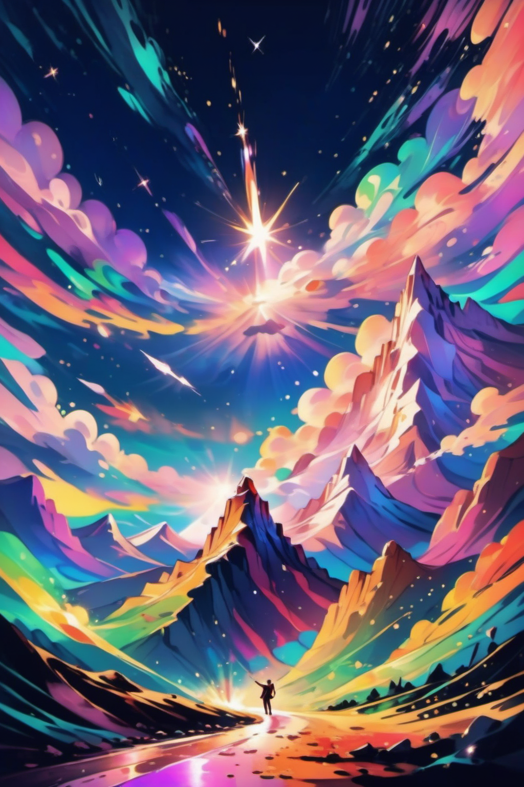 ColorART, colorful, <lora:ColorART:1>, mountain, shooting star, sky,