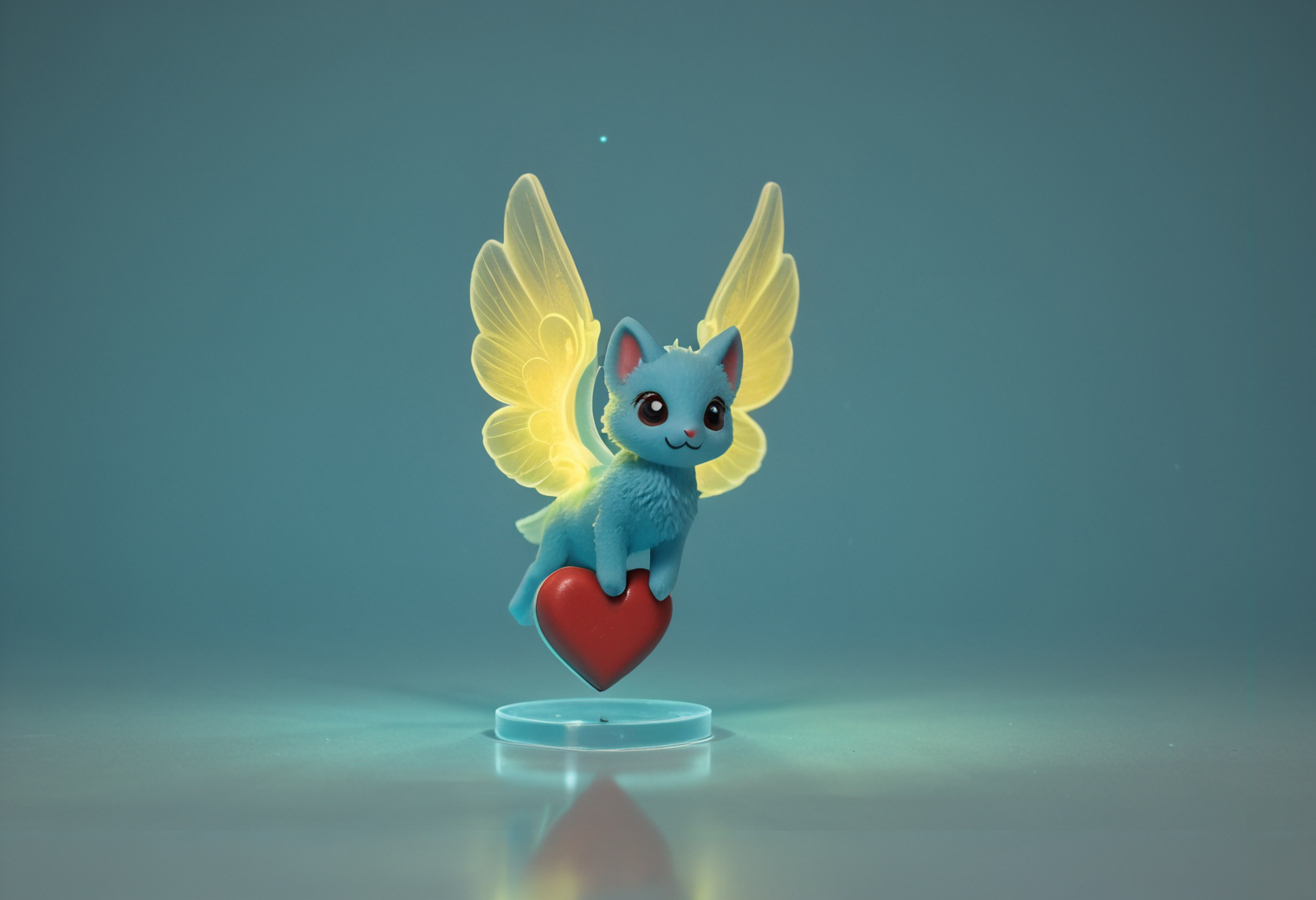 side viewfrom below, cute whimsical resin figurine of (Firefluff - a , winged creature that emits a soft, warm glow, reminiscent of a firefly, from its fur:1.35), figurine stand, detailed features, (floating hearts:0.82), in love,  animal heart, holding red heart, (passing heart towards viewer:0.89), (animal valentine:1.31), p16<lora:sdxl\oldPhoto_v1.0.safetensors:0.86:0.18> <lora:sdxl\add-detail-xl.safetensors:0.86:0.10>  
p16,s6
