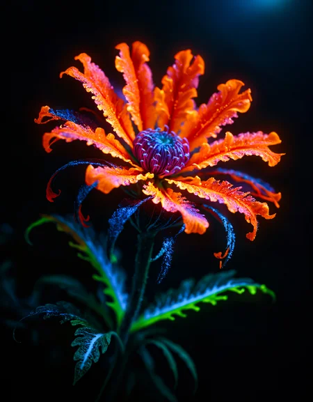 zavy-flrscnc, fluorescent, glowing dust, fluorescent dust, fluorescent spraypaint, fluorescent grain, dust, cinematic film still of a majestic flower in bloom, photorealistic, 100mm f/2.8 macro lens,