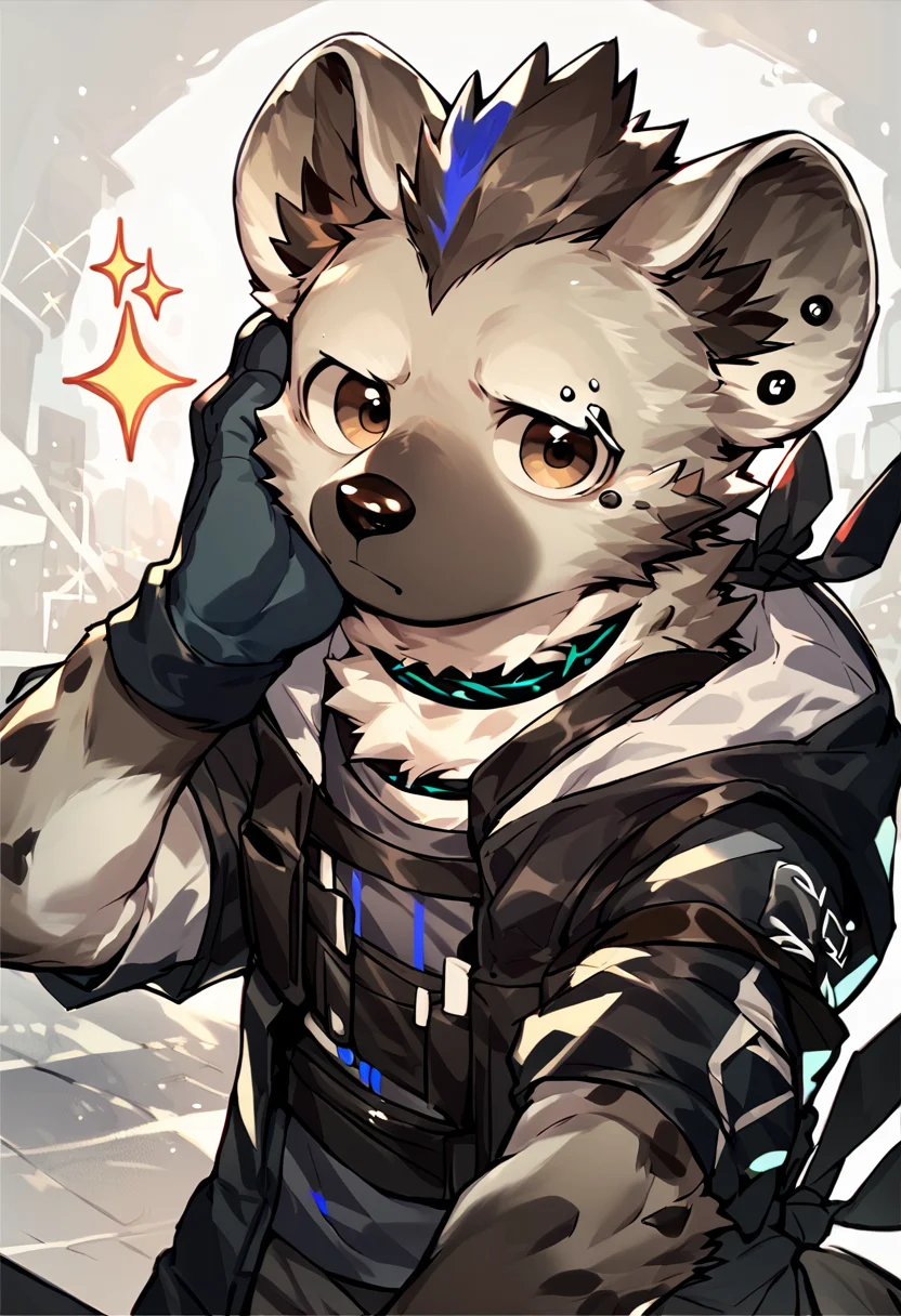 score_9, score_8_up, score_7_up, solo, spot, arknights, male focus, furry, piercing, eye piercing, cute, exited, sparkle, looking at viewer, <lora:Spot:1>