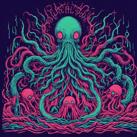 score_9, score_8_up, score_7_up, score_6_up, three_color_engraving, easynegative, cthulhu, neonnightmare, octopus tentacle, cosmic horror, BREAK, BREAK, background: (hell)
