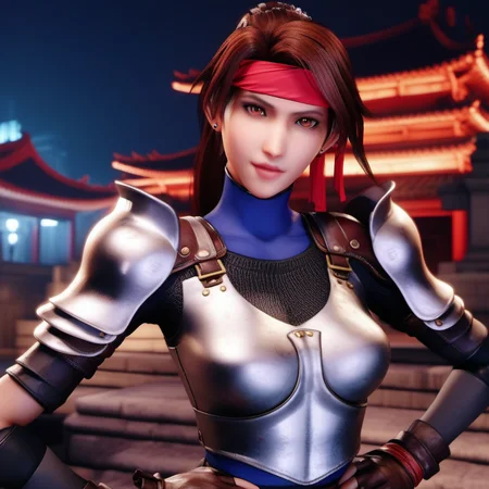 Ultra realistic extremely beautifully detailed 8k picture of 1 gorgeously cute and cool woman ff7 jessie exploring a forbidden city at night<lora:ff7 jessie:0.9>, extremely detailed eyes mouth and facial features, gorgeous breathtaking composition and epic cinematic lighting