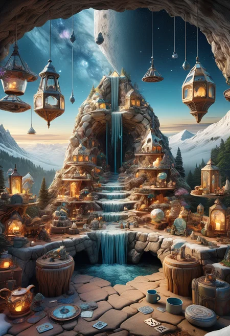 hyper detailed masterpiece, dynamic realistic digital art, awesome quality,pouring grotto,efface timberland,geometric dunwich procedural sky,nebula, clinical,snow-capped peaks,seraphic,nature reserves,DonMT34P4rtyXL <lora:DonMT34P4rtyXL-v1.1-000008:0.8>