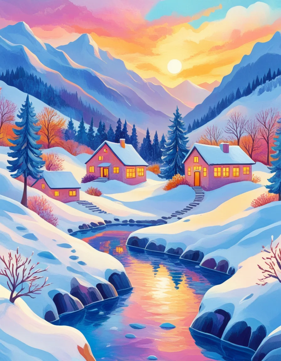 novuschroma style landscape in winter <lora:106_novuschroma_1:1>