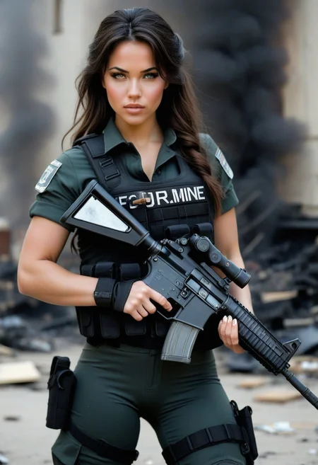M4r3shk4, combat uniform, M4 carbine, cleavage