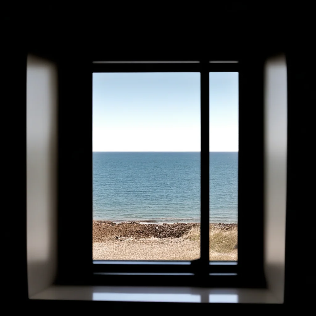 Through a window looking at the sea
