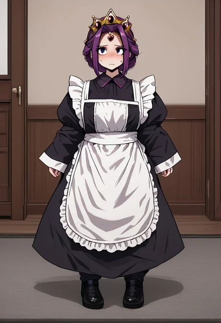 MIRELLIA Q MELROMARC, CROWN, TIARA, maid, full body, ShrinkingConcept, shrinkingclothing, oversized clothes, shrinking, full body, child, small