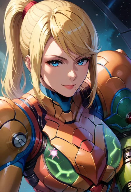 masterpiece,best quality, highly detailed, score_9, score_8_up, score_7_up, score_6_up,<lora:xl_more_art-full_v1:0.8>,source_Anime
BREAK
<lora:samus:0.8>samus,1girl, weapon, samus aran, power suit (metroid), blonde hair, arm cannon, blue eyes, ponytail, solo, power suit, looking at viewer, armor, long hair, mole, mole under mouth, power armor, gun, bangs, sidelocks, smile