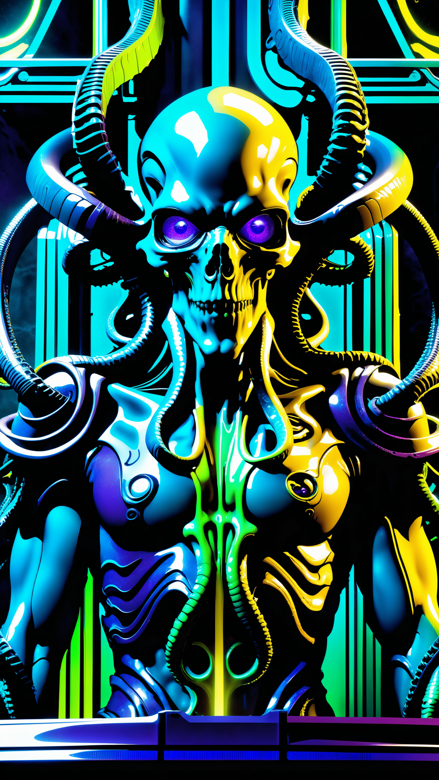 1mechanical boy, ((ultra realistic details)), portrait, global illumination, shadows, octane render, 8k, ultra sharp, metal, intricate, ornaments detailed, cold colors, egypician detail, highly intricate details, realistic light, <lora:xl_yamer_style-2.0:0.95>, glowing eyes, facing camera, neon details, machanical limbs, blood vessels connected to tubes, mechanical vertebra attaching to back, mechanical cervial attaching to neck, sitting, wires and cables connecting to head, detailed face, blurry background, vibrant color, Post-apocalypse, Cult of Cthulhu, uturistic, bright neon clours, best quality, high resolution, alien, giger, viscera, post, peeled flesh, guro, broken creature, deadman, a dangerous looking sprinkled man bright neon blood on top of a table with a alien head, high contrast, sharp purple neon, in the style of giger in the hole, with a lot of blood around, deep contrast, hyperrealism, hyper realistic color photo, realistic photography, ultra realistic, biomechinical, biomachines, ((hnsrdlf style)), detailed reflections, dark atmosphere, gothic art, futuristic, realistic blood, realistic reflections, RTX graphic, HDR, ultra detailed, realistic blood, RTX graphic, HDR, ultra detailed, ultra realistic shadows, ultra quality, neon yellow, neon purple, neon blue, neon red, bright colours, ultra constrast