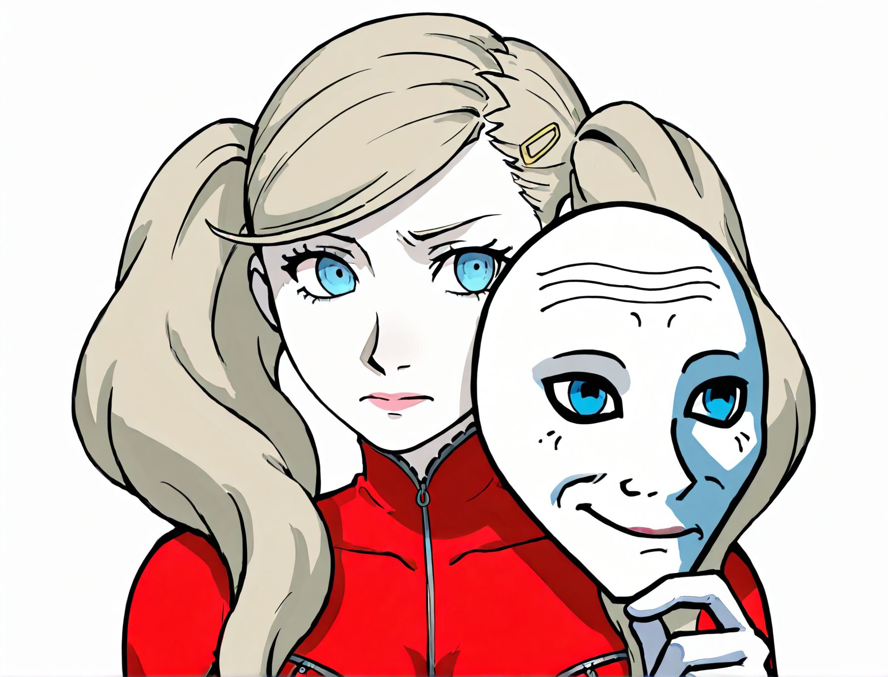 toon \(style\), 2d,
<lora:Wojak_style:1.1>Wojak style,
1girl,solo,holding mask,  
mask,holding,
wojak mask,  under wojack mask,holding mask,
Wojak style,  
red bodysuit, 
takamaki anne,blond hair,twin tails,blue eyes, 
persona 5, 
white background, simple background, 
white skin,ugly man,