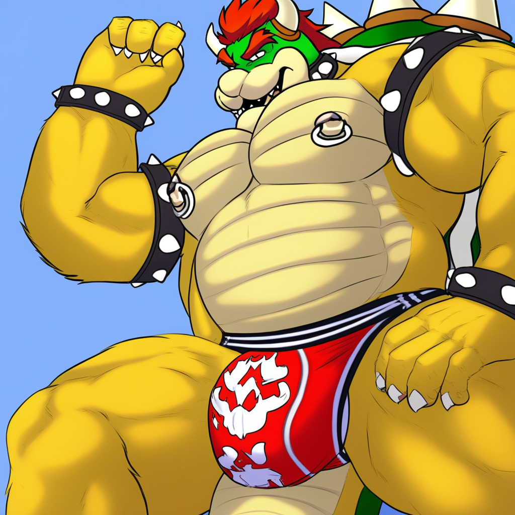Muscular male, furry, speedo, Bowser