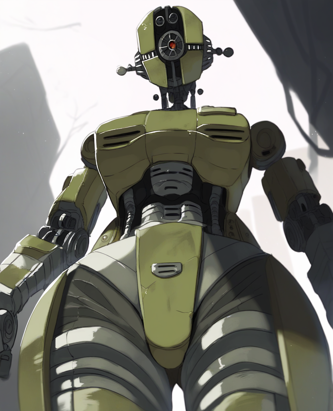 score_9, score_8_up, score_7_up, score_6_up, score_5_up, source_furry, kame 3, assaultron, fallout, 1girl, solo, breasts, looking at viewer, robot, humanoid robot, robot joints, one-eyed, joints, no humans, green skin, mechanical arms, crotch plate, science fiction, post-apocalypse, outside, low-angle view
<lora:assaultron_pdxl_:1>