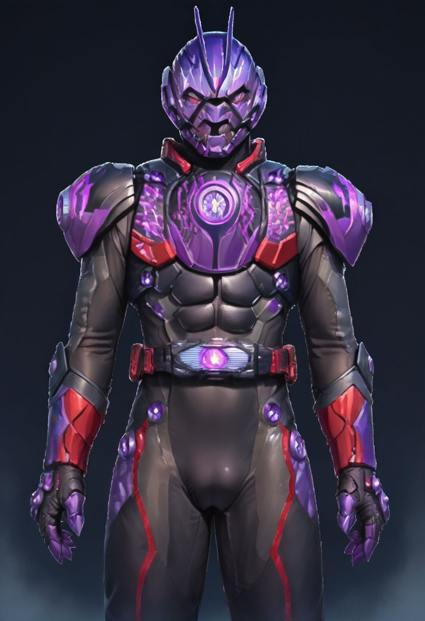 score_9, score_8, score_7, source_cartoon, 
gmrider, black bodysuit, purple armor
