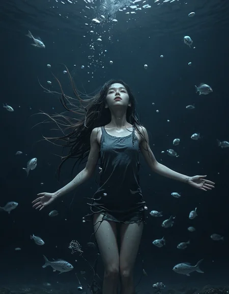 Detailed hyperrealism, girl, under the sea, full body, long hair, wabi-sabi, overhead lighting, darkness, high contrast, 3D rendering, 4K<lora:Sinozick:1> <lora:epi_noiseoffset2:1> <lora:add-detail-xl:1>