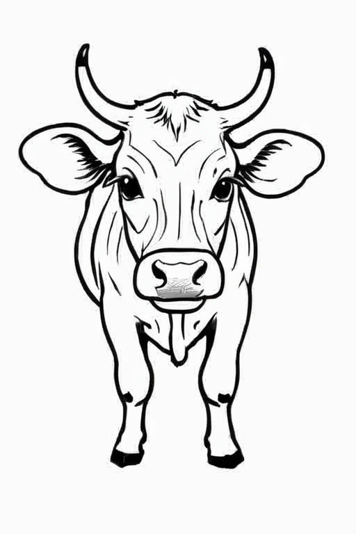 paracolorear, a cow,  strong lines, monochrome, minimalist, white background, high contrast, simplistic,  <lora:Coloring_Pages__Dibujos_para_Colorear:0.7>