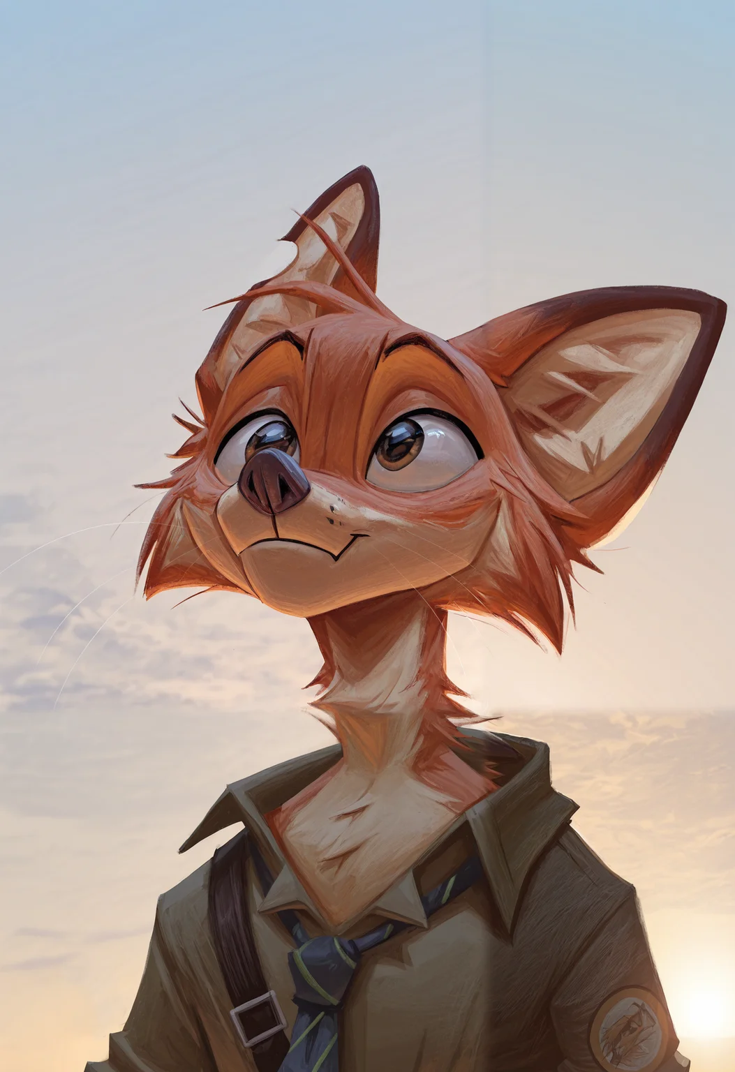 1boy, solo,  nick wilde, (masterpiece), best quality, newest, highres,mulerarts, semi-realistic anime, soft colors palette, soft shading, smooth gradients,