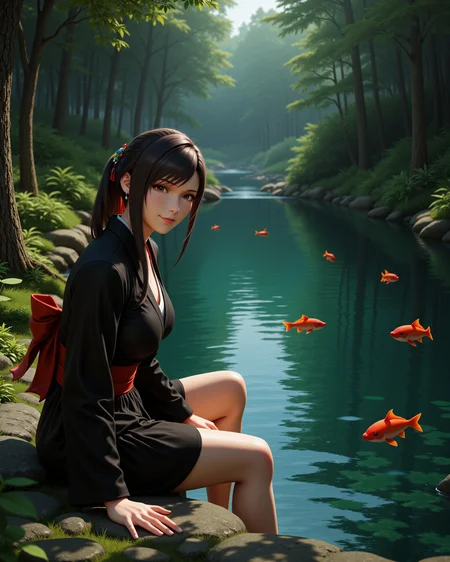 -looking at viewer, outdoors daylight
photorealistic photo of <lora:Final_Fantasy_-_Tifa_v2_000015:1> ff-tifa she has black hair and red eyes, a 20 year old adult mature woman
Highest quality, best quality, masterpiece. cinematic atmosphere. The lighting is soft yet dramatic. The film grain adds a tactile, grainy texture, enhancing the dreamlike quality of the scene.
Short black kimono-style dress adorned with floral accessories.
A woman sits on a stone patio, a steaming cup of tea in hand as she looks out at a panoramic view of rolling hills and distant mountains.