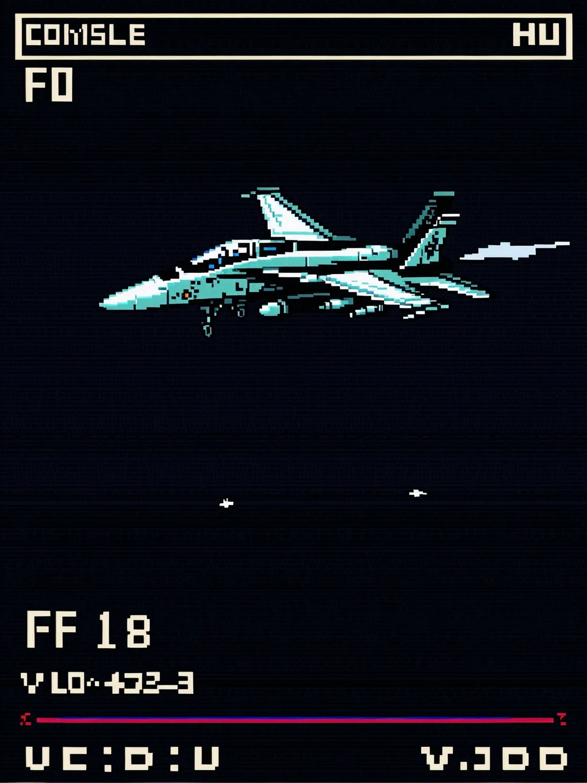 <lora:FA-18_Illustrious:1.0>,(f/a-18:1.2), retro arcade shmup, pixel art, HUD score counter, 16-bit clouds, enemy drones exploding, top-down scrolling, vibrant palette, scanline overlay, nostalgic 90s game aesthetic, masterpiece, best quality, amazing quality