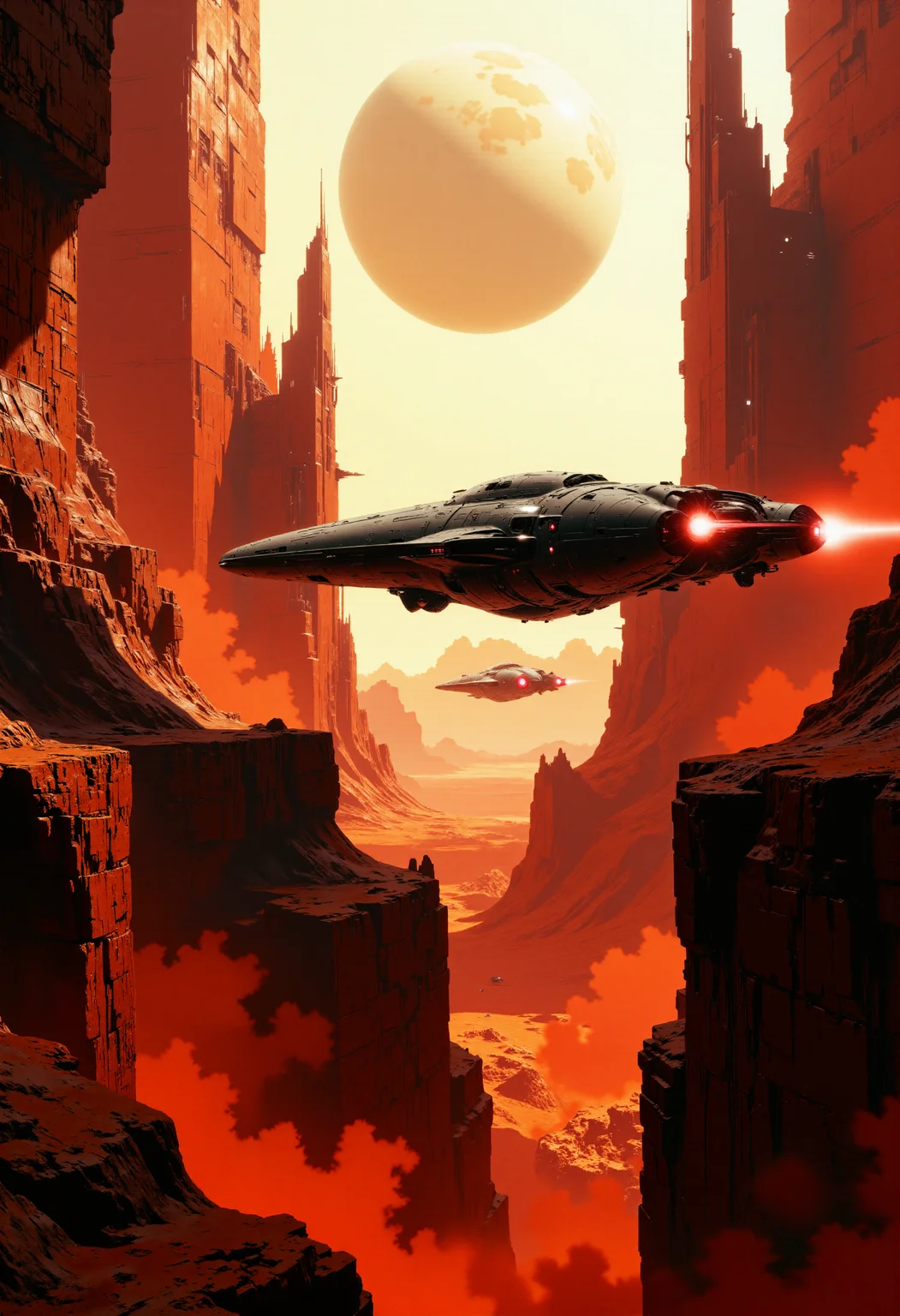 highest details, ultra hyper realism. highly detailed and realistic. intricate and highly professional artwork, an absolute masterpiece.
This is a high-quality digital illustration of a desolate, red desert planet with jagged rock formations. A streamlined, highly futuristic spaceship has landed on a rocky platform. The background features a massive, white planet and in the distance more spacecraft. The lighting is warm, casting long shadows. The image has a very high aesthetic quality.
<lora:artilands_v02_epoch_6:1>