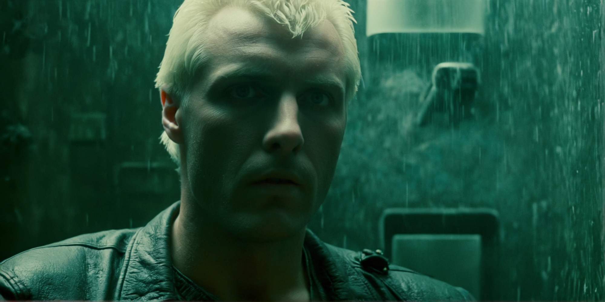 Dark Fantasy Art of  <lora:Blade Runner Style:1>
medium shot, Kodak Eastman 100T 5247 Cinematic 1982 Film Stock Footage of Roy Batty a man's head attached to a bathroom wall staring at camera Blade Runner style, dark, moody, dark fantasy style