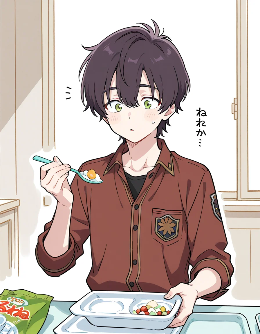 score_7_up, anime BREAK official art, solo, 1girl, one girl, 
<lora:nerunerunerune:1>, nerunerunerune, 
1boy, male focus, solo, holding, plastic plate, food, plastic spoon,
(masterpiece:1.3), best quality, high resolution, unity 8k wallpaper, extremely detailed CG, 8K, (watercolor \(medium\), muted color, sketch:1.1), perfect anatomy, highly finished, masterpiece, best quality, high quality, amazing quality, great quality, very aesthetic, ultra detailed, highres, absurdres, highly detailed, highly detailed background,
