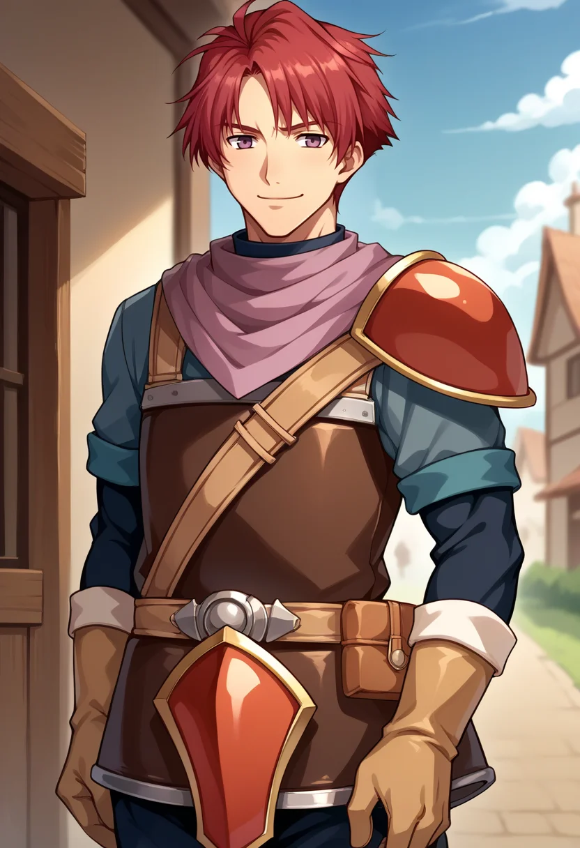 score_9, score_8_up, score_7_up, source_anime BREAK 1boy, male focus, solo,
<lora:trailsinthegrant:1> grantchads, red hair, brown eyes, scarf, male focus, armor, gloves, pants
town, confidant smile, cowboy shot