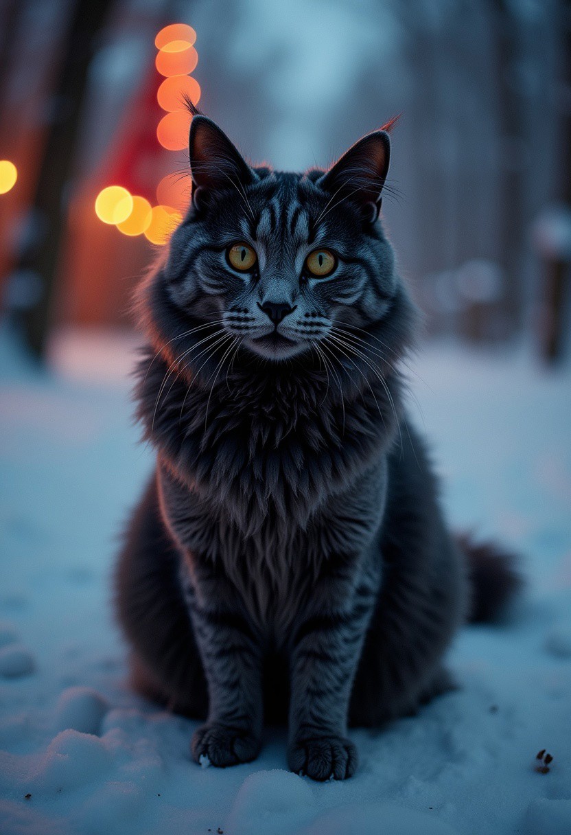 cinematic photo (extreme wide-angle fisheye camera:1.9), (black cat:1.1), (neon line art:0.9), realistic, 35mm photograph, film, bokeh, professional, 4k, highly detailed, 
Strong cat MaineCoon, look at the viewer, (cat Maine), (long shiny winter coat), black-grey cat, winter night, snow, forest, Maine,((((title in red bloody letters "Lulu"))))