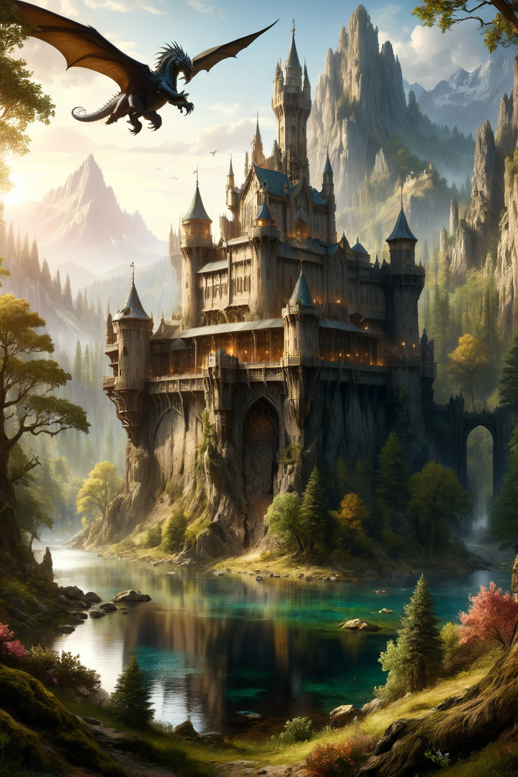 In the realm of High Fantasy, where imagination knows no bounds, fantastical scenes unfold in a tapestry of otherworldly wonders. Picture a world where the laws of physics yield to the whims of magic, and where reality itself is but a canvas for the extraordinary.
Imagine a sprawling landscape that defies logic and reason, where majestic castles perch atop colossal ships that sail through the skies as easily as a gull rides the wind. These floating fortresses, adorned with ornate spires and shimmering banners, evoke a sense of grandeur and majesty that is unmatched in any mortal realm.
Beneath these soaring vessels, the world unfolds in a panorama of breathtaking beauty and perilous adventure. Crystal-clear lakes reflect the vibrant hues of an ever-changing sky, while ancient forests whisper secrets long forgotten by time. Mountains rise like titans, their peaks lost in the ethereal mists that cloak the highest reaches of the realm.
Magical creatures, both wondrous and terrifying, roam the land. Dragons soar overhead, their majestic wings casting shadows that dance across the landscape. Unicorns prance through sun-dappled glades, their coats shimmering with an otherworldly glow. And in the depths of enchanted forests, mythical beasts slumber, waiting to be awakened by heroes bold enough to seek their ancient wisdom.
The cities of this realm are marvels of architectural splendor. Elaborate spires reach towards the heavens, their intricate designs a testament to the craftsmanship of a bygone era. Marketplaces bustle with traders hawking exotic wares from distant lands, while scholars and mages gather in arcane academies to unlock the mysteries of the cosmos.
But amidst the beauty and wonder, danger lurks in the shadows. Dark forces conspire in hidden strongholds, plotting to unleash chaos upon the world. Heroes and heroines rise to the challenge, wielding ancient relics and powerful spells in a battle for the fate of the realm.
In the realm of High Fantasy, where imagination knows no bounds, every corner holds a new adventure, and every moment is a chance to discover the extraordinary.
<lora:add-detail-xl:0.85>,
<lora:EnvyBetterHiresFixXL01:1.0>,
<lora:extremely_detailed:1.0>, extremely detailed,   
 <lora:ral-fntsyrlms-sdxl:0.85> ral-fntsyrlms,