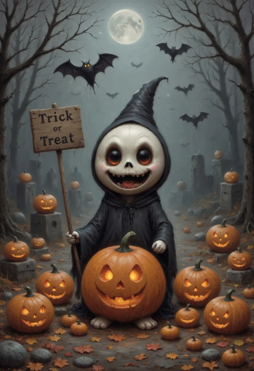 *boo* *cute*
A *boo* holding a sign that reads 'Trick or Treat'