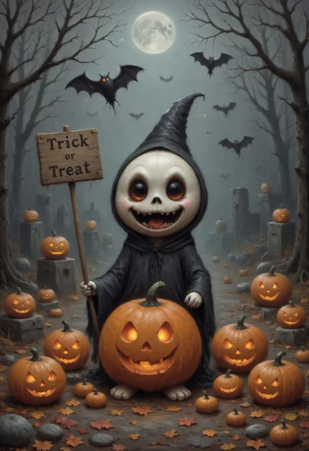 *boo* *cute*
A *boo* holding a sign that reads 'Trick or Treat'