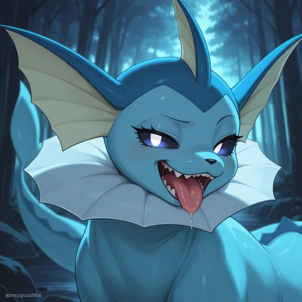 (masterpiece, best quality, very aesthetic, absurdres, vibrant saturated colors, volumetric lighting), BREAK,
background, forest, side view, BREAK
1girl, female, VaporeonILL, blue body, Pokémon, (feral, quadruped:1.3), detailed face, detailed body, seductive pose, looking at viewer, smug, headshot, mawshot, open mouth, sharp teeth, tongue, mouth invitation, imminent vore, saliva
