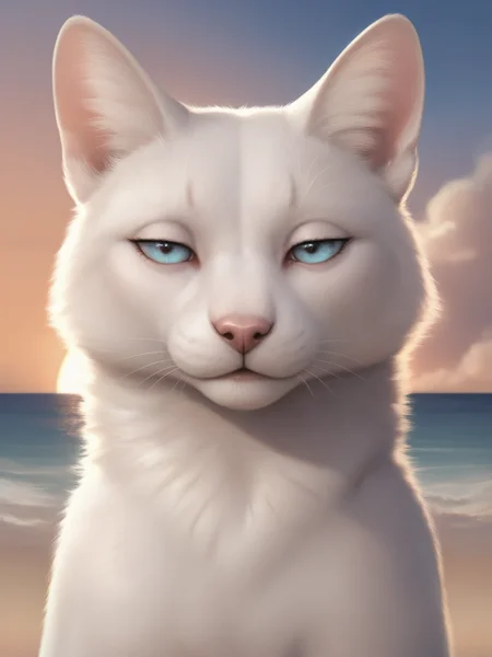 score_9, score_8_up, score_7_up, score_6_up,rating_safe,
white cat,perfect cat,
solo,realistic,cat eyes,beautiful eyes,perfect eyes,detailed fur,
three-quarter view,oblique view,close up,
<lora:jitome_for_pony:0.7> jitome, hosome, half closed eyes, squinted eyes, narrowed eyes, narrow gaze,
sunset,sun,sky,sea,cloud,cloudy,dark,
illustration,digital art,digital painting,masterpiece,high detail, high resolution,high contrast,