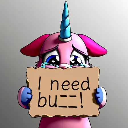 1girl, solo, Unikitty, pink fur, blue eyes, ears down, floppy ears, blue horn, single horn, two-tone fur, upper body, sad, crying, cute, frown, sad, need_buzz, holding sign, masterpiece, best quality
