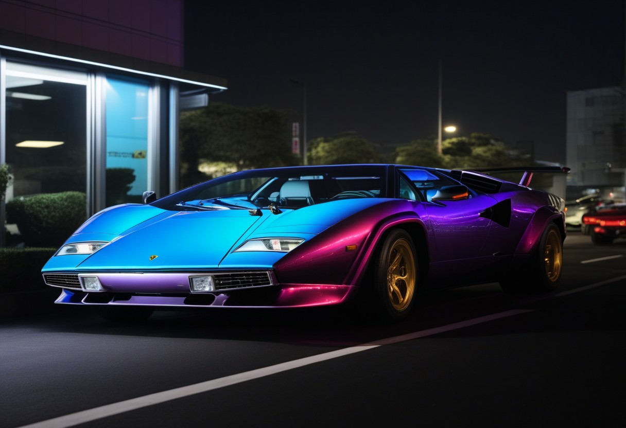 Lamborghini, tokyo, night time, neon lights