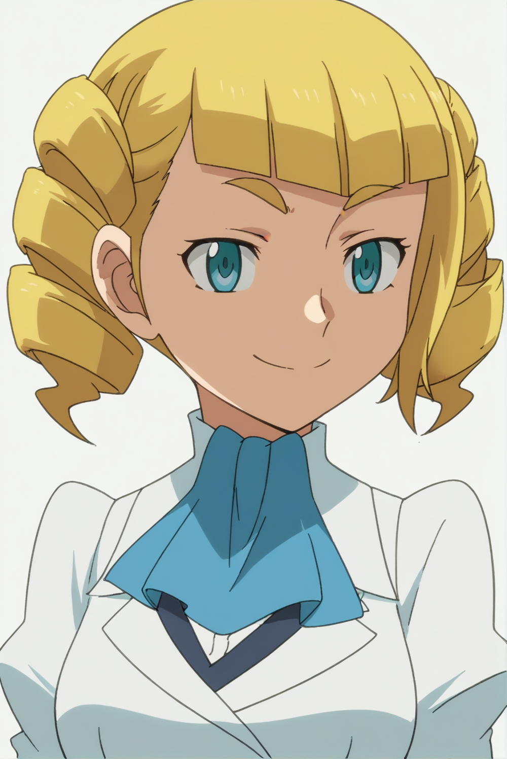 <lora:anime:0.8>, white background, Caroline Yajima, upper body, smile,
