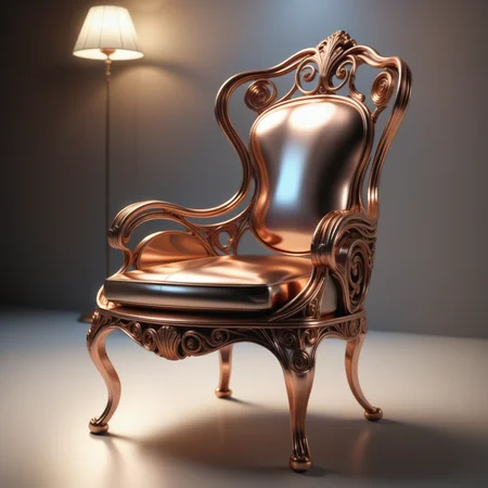 a chair made out of Jed-ANC, masterpiece, full of details, ambient light, sharp and in focus, <lora:ArtNouveauCopperStyle:0.7>