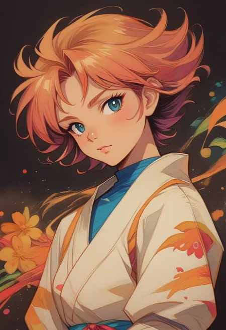 watercolor \(medium\), traditional media, ncpy13 style, pastels drawing, abstract painting, <lora:ncpy13 style:1>, score_9, score_8_up, score_7_up, Detailed, semi-realistic 90s dark fantasy anime, Vintage,1990s \(style\), perfect eyes, partially illuminated, GLSHS, InkToon,
BREAK
1woman, 25yo, mature, Anime_source, (4k), depth of field, (Masterpiece), extremely detailed, intricate,hyper detailed, bokeh, high resolution, sharp detail, best quality, <lora:GoodHands-vanilla:0.4>, <lora:detail_slider_v4:0.8>, dynamic pose, (standing),
dragon ninja