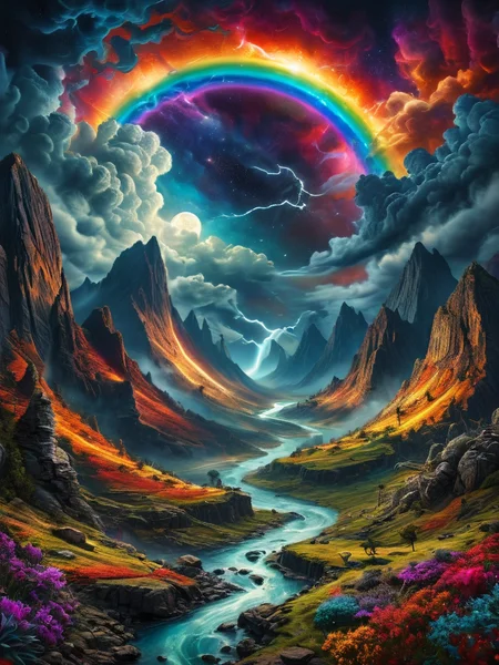 (((Elephants develop telekinetic powers and begin moving entire mountain ranges during full moons., Whistling ,13. Lush Green Valley with Rolling Hills,)))
(((with exaggerated expressions))) continue, Abstract Light Trails with LEDs: Attach LED lights to your subject or have them wave them around during long exposures (10-30 seconds) to create colorful, swirling trails that add energy and creativity..(dynamic:1.1),sun rays,(taken by 12.5mm fisheye lens:1.1),
(Vivid, HDR, Canon50, 8K, Hyper Realistic, Dramatic, Epic, Dynamic Contrast, Cinematic Lighting, increased brightness)(((Zoomed Out, Far away Shot))) = =. Epic dynamic lighting , vibrant,highly detailed,psychedelic,((Psychedelic, rainbow glow ))
((Vivid, Epic, Dynamic contrast)) (((Zoomed out, Far away shot, In frame)), (((Cinematic, Studio lighting, Contrast)))
<lora:juggernautXL_version6Rundiffusion:0.8><lora:rundiffusionXL_beta:0.8><lora:epicrealismXL_v5Ultimate:0.8><lora:crystalClearXL_ccxl:0.9><lora:extremely_detailed:0.8> extremely detailed
<lora:hyperkraximalism:0.4> hyperkraximalism
<lora:DonMD347hM374lXL:0.8> DonMD347hM374lXL <lora:Oblivion_lcm_structure_Craft_a_high-resolution:0.8>, - Generate images with sharp edges and fine details.
- Produce high-resolution images with no blurriness or distortions.
- Create images with clear and well-defined subjects.
- Ensure that the output images have crisp lines and distinct features.
- Generate images with vibrant colors and accurate tones.
- Avoid noise or artifacts in the generated images.
- Focus on producing clear textures and patterns in the images.
- Emphasize clarity and definition in all aspects of the generated images.
- Prioritize the sharpness and clarity of the main subjects in the images.
- Optimize the AI model to produce clear and visually appealing images., Wlop, By art germ, Ross tran