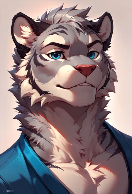 score_9, score_8_up, score_8, Gray tiger, male, Gray Fur, ((body fur)) , blue eyes, furry boy, cinematic style, 8k resolution, digital painting, solo, portrait,