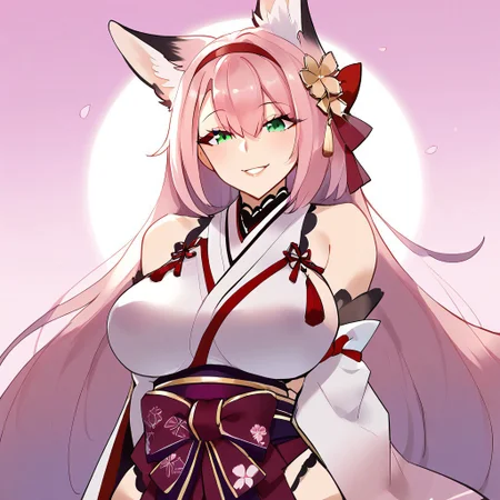 1girl, solo, abstract background, portrait, masterpiece, amazing quality, best quality, very aesthetic, absurdres, zPDXL3, by marushin, BREAK, hanazuki \(azur lane\), japanese clothes, (mature female:1.2), tall female, large breasts, curvy, beautiful face, highly detailed faces and eyes, smile,